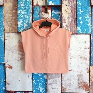 Women's Iris Juniors Top Cropped Hoodie Sleeveless Heart LARGE Peach